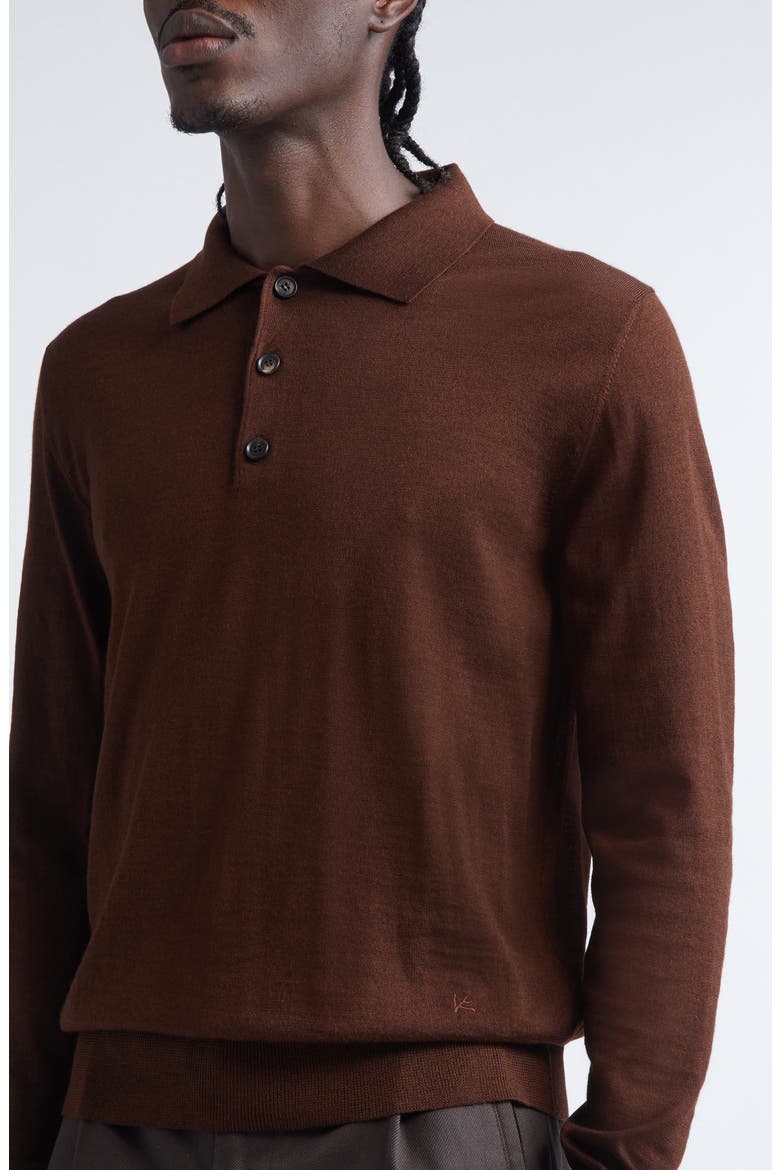 Long Sleeve Wool, Silk & Cashmere Polo Sweater, Alternate, color, BROWN