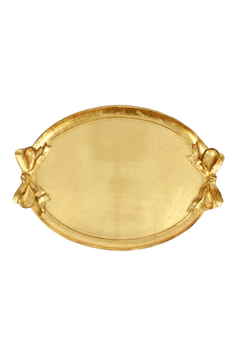 Florentine Fow Handle Wood Tray, Main, color, GOLD