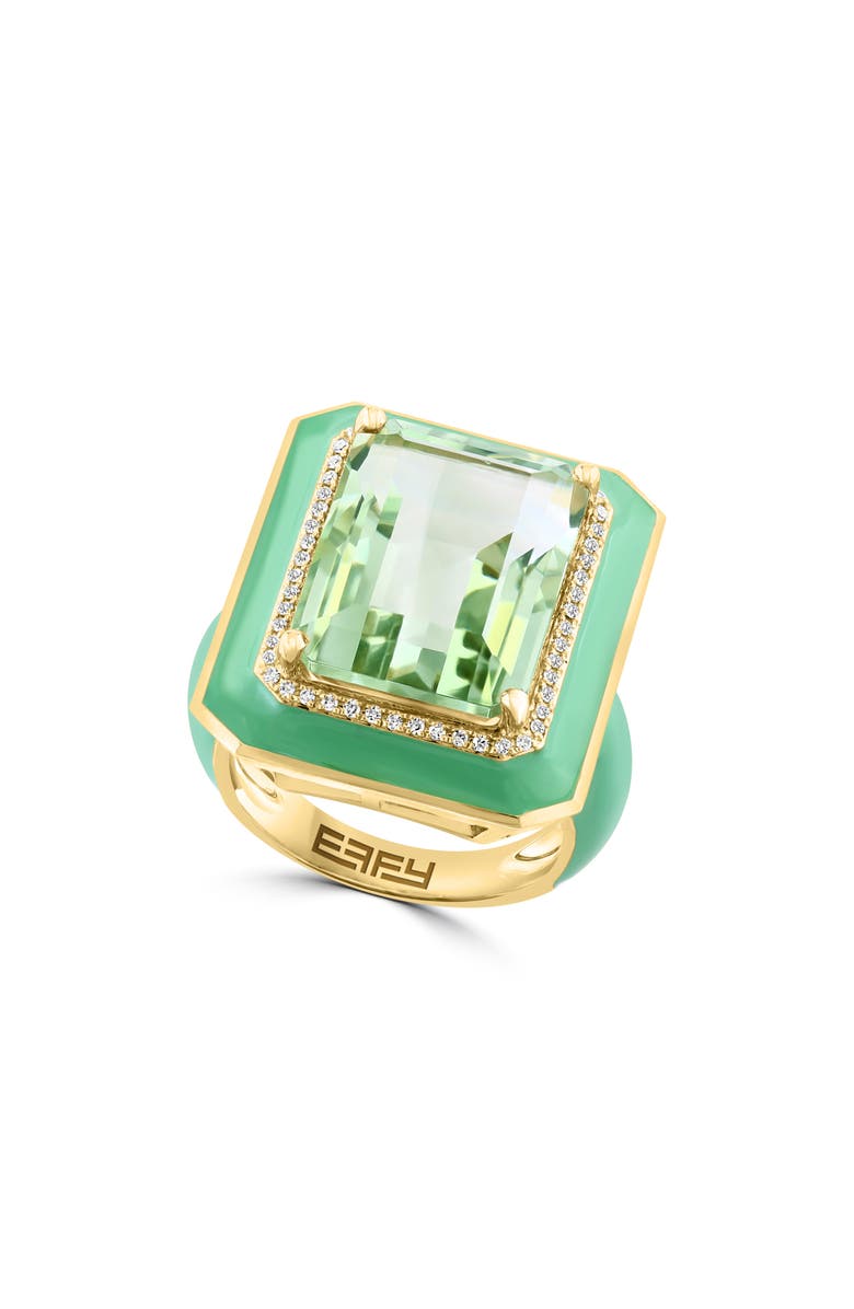 EFFY 14K Yellow Gold Diamond & Prasliolite Ring - Size 7 - 0.15 ctw., Main, color,