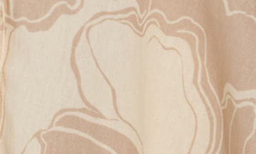 London Times Floral Side Ruched Linen Blend Midi Dress In Brown