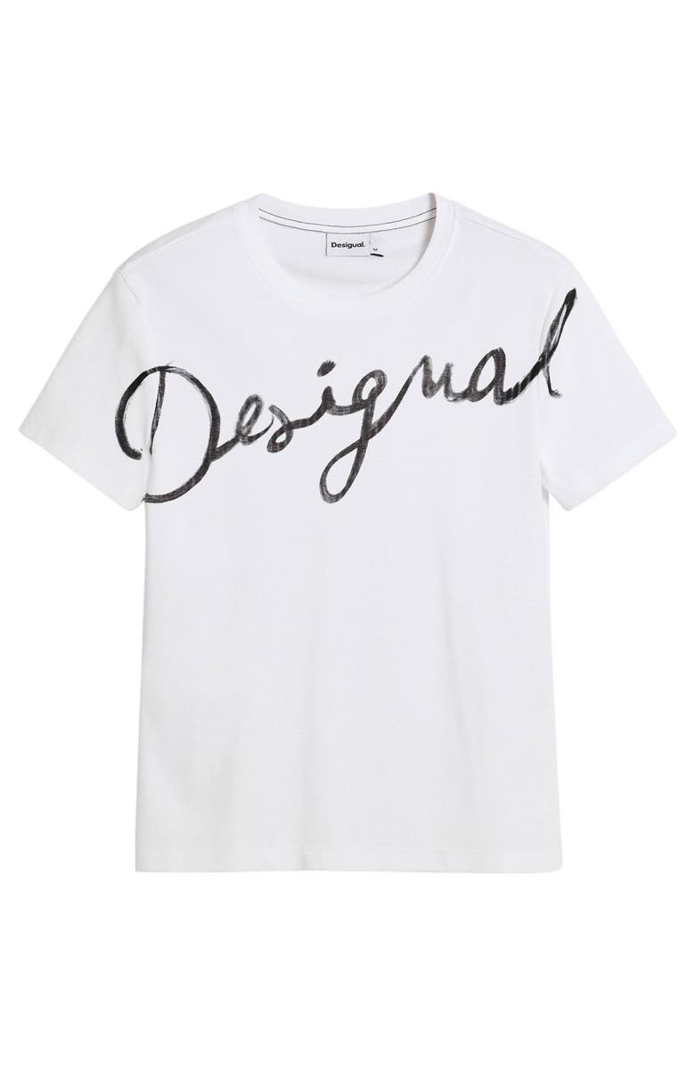Desigual Logo Cotton Graphic T-Shirt, Alternate, color, White