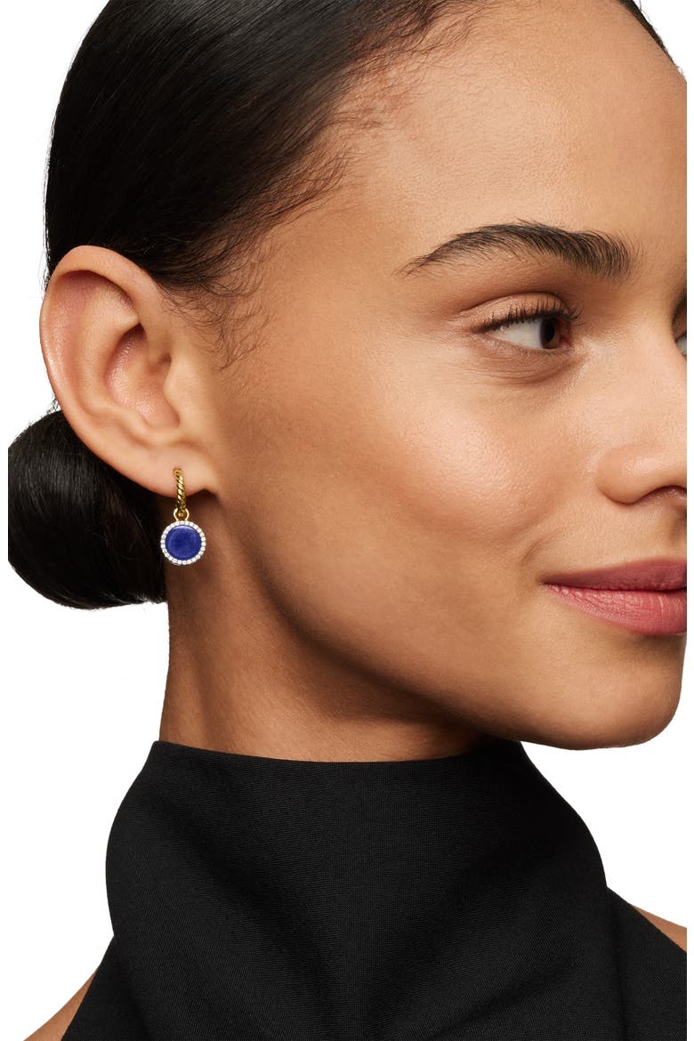 Petite DY Elements® Drop Earrings in 18K Yellow Gold with Lapis and Pavé Diamonds, Alternate, color, 18K YELLOW GOLD