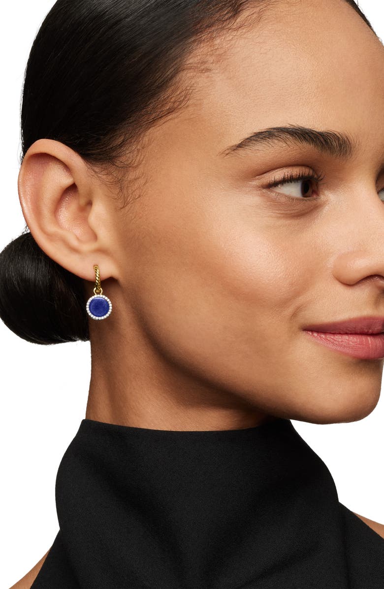 David Yurman Petite DY Elements<sup>®</sup> Drop Earrings in 18K Yellow Gold with Lapis and Pavé Diamonds, Alternate, color, 18K Yellow Gold