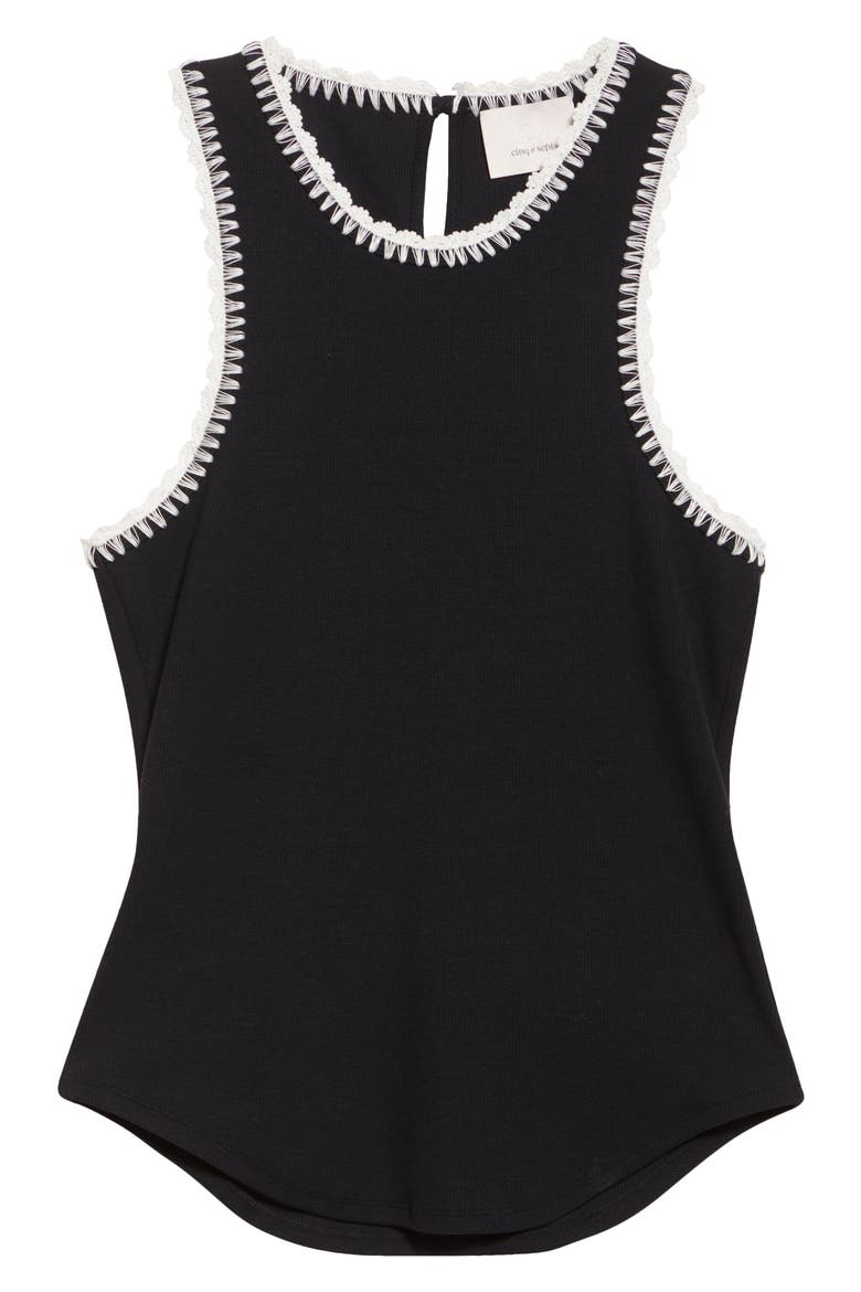 Lizzie Embroidered Contrast Stitch Tank, Alternate, color, BLACK/ IVORY