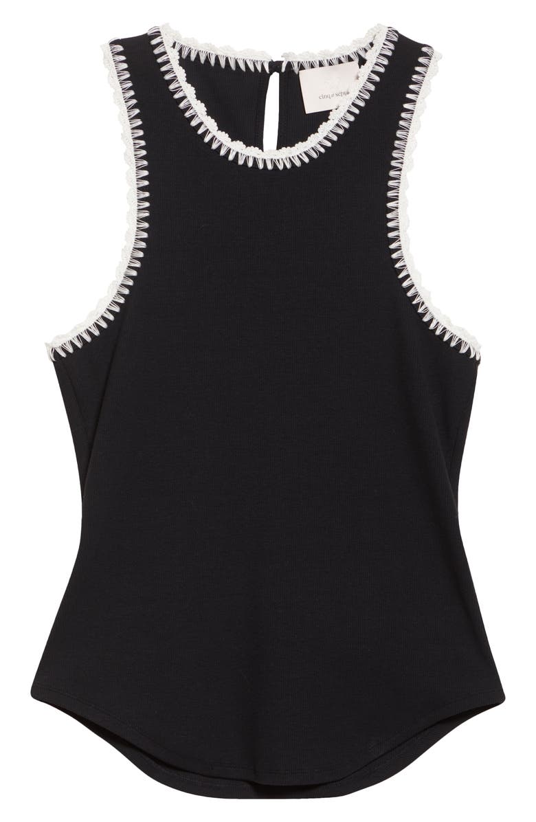 Cinq à Sept Lizzie Embroidered Contrast Stitch Tank, Alternate, color, Black/ Ivory