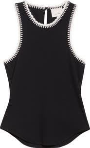 Cinq à Sept Lizzie Embroidered Contrast Stitch Tank