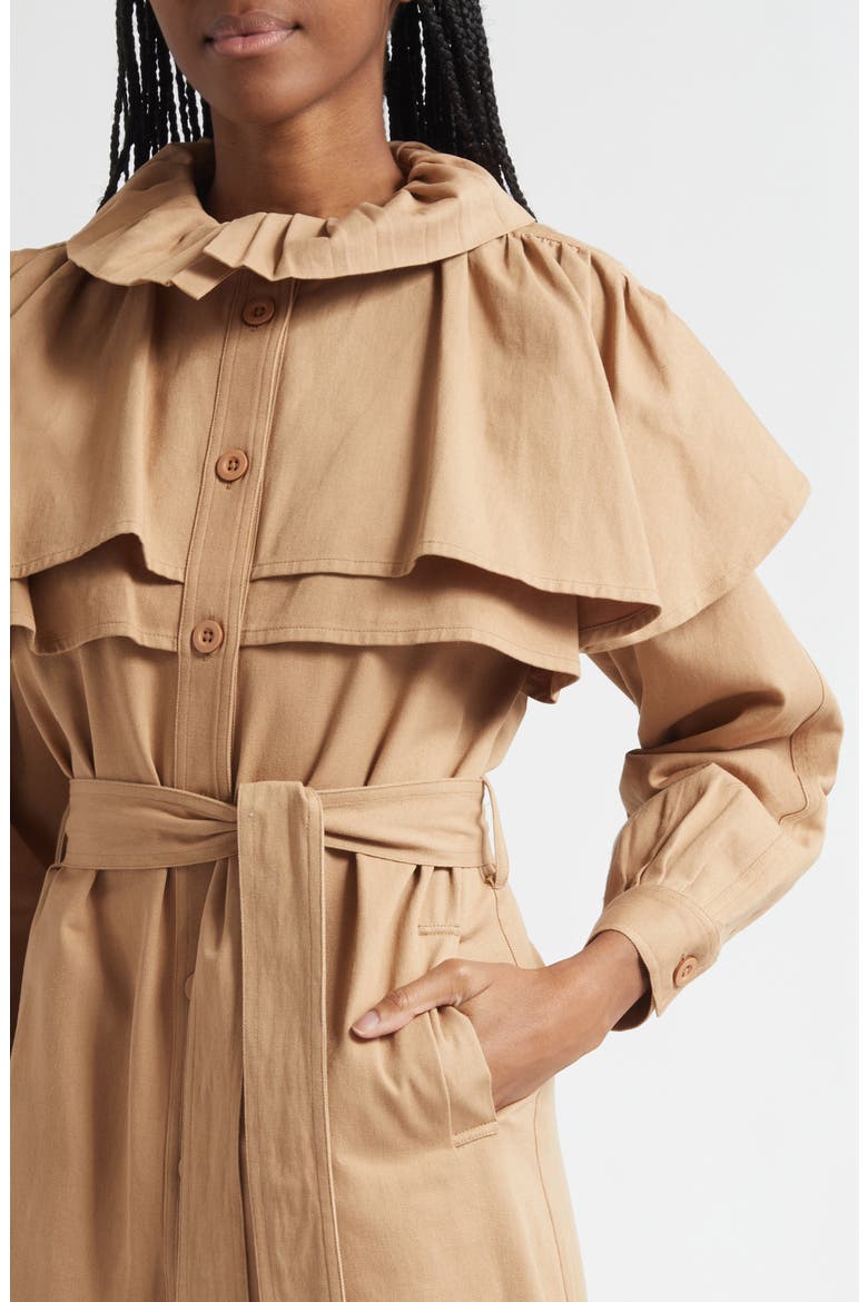 Renata Frill Cotton Trench Coat, Alternate, color, ALMOND