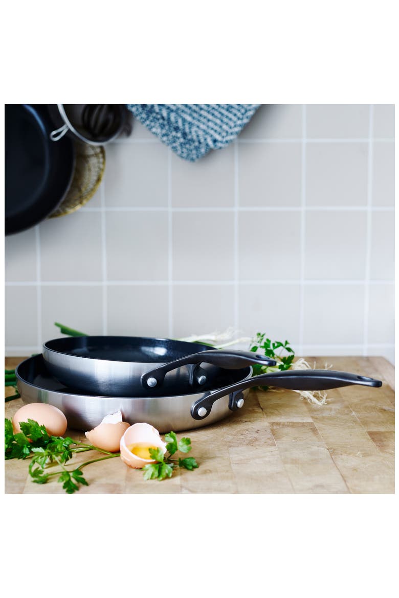 Venice Pro Noir 8-Inch & 10-Inch Stainless Steel Ceramic Nonstick Frying Pan Set, Alternate, color, STAINLESS STEEL