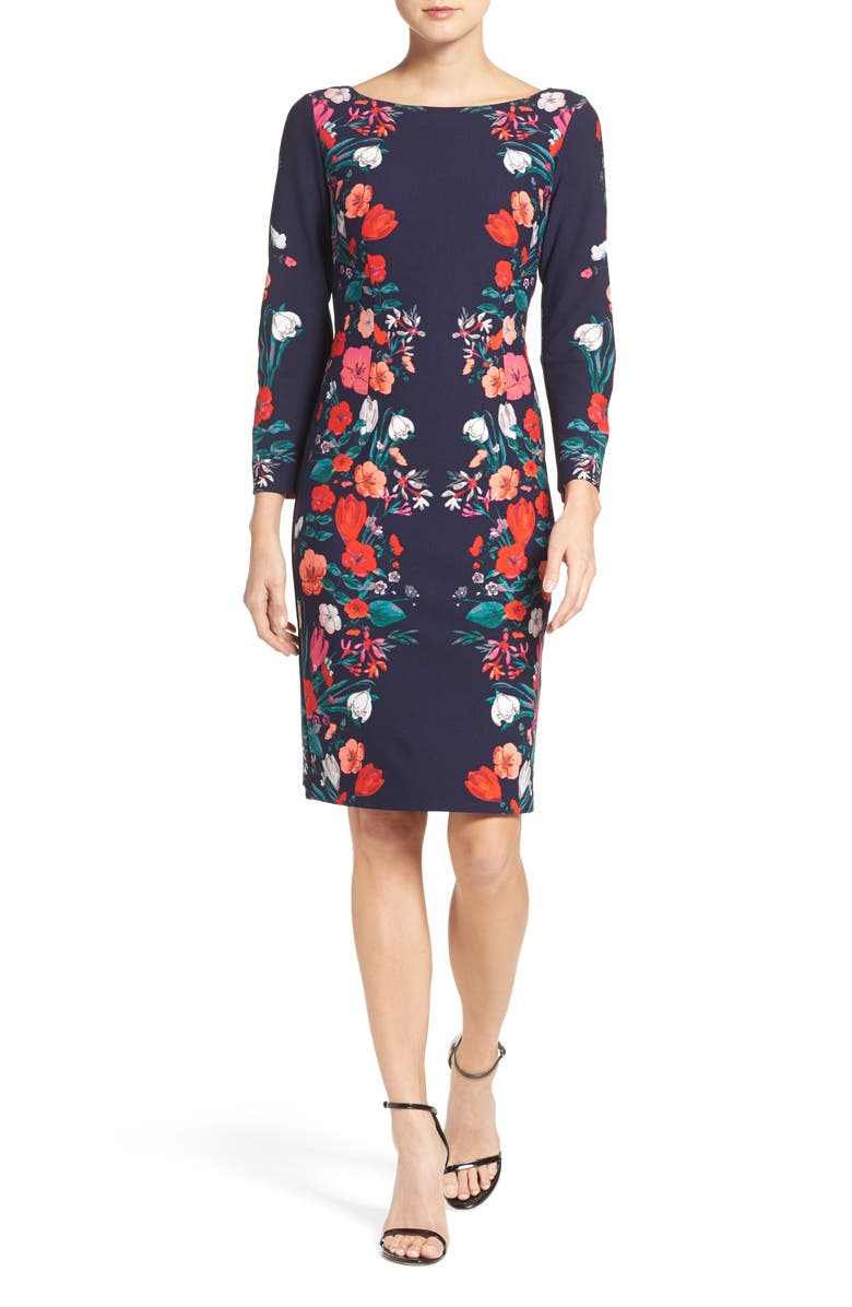 Eliza J Floral Print Sheath Dress, Main, color, 