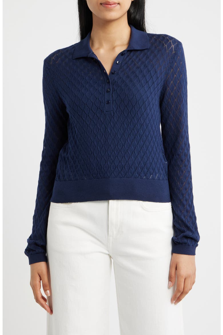Pointelle Polo Sweater, Main, color, PEACOAT