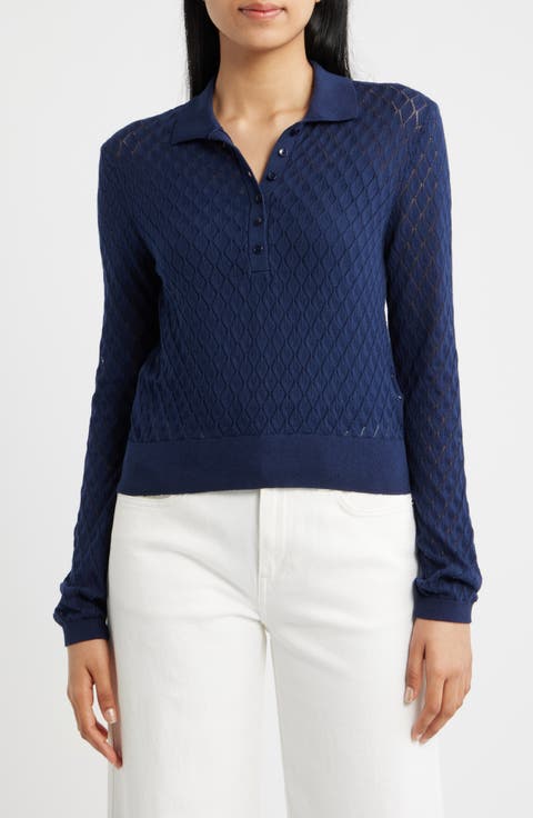 Pointelle Polo Sweater