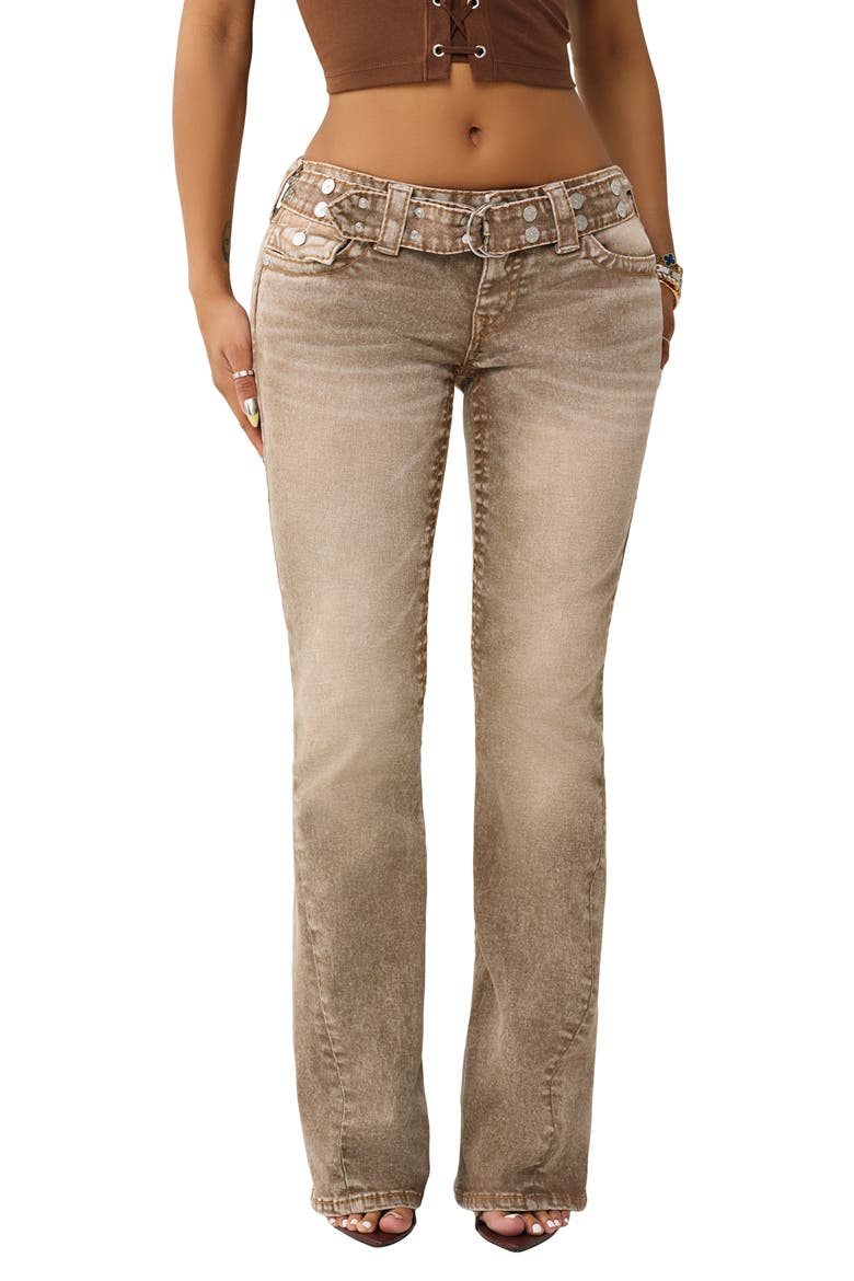 Joey Stud Belt Low Rise Flare Leg Jeans, Main, color, BROWN WASH