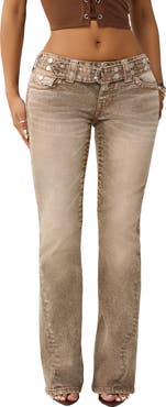 True Religion Joey Stud Belt Low Rise Flare Leg Jeans