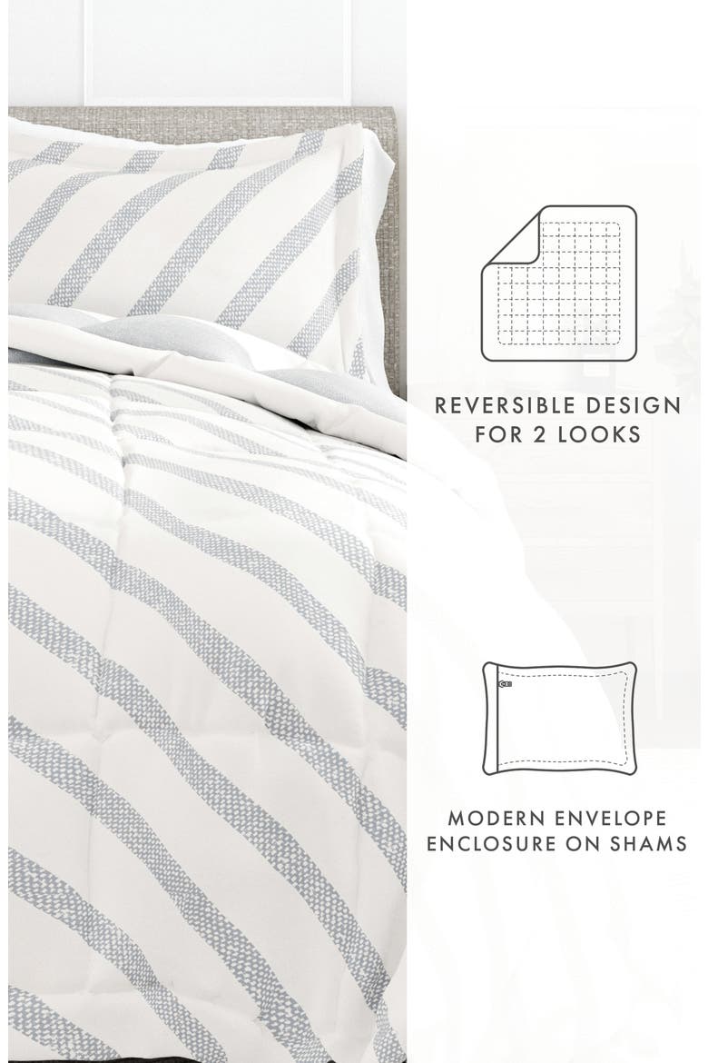 Premium Down Alternative Distressed Stripe Reversible Comforter Set, Alternate, color, LIGHT BLUE