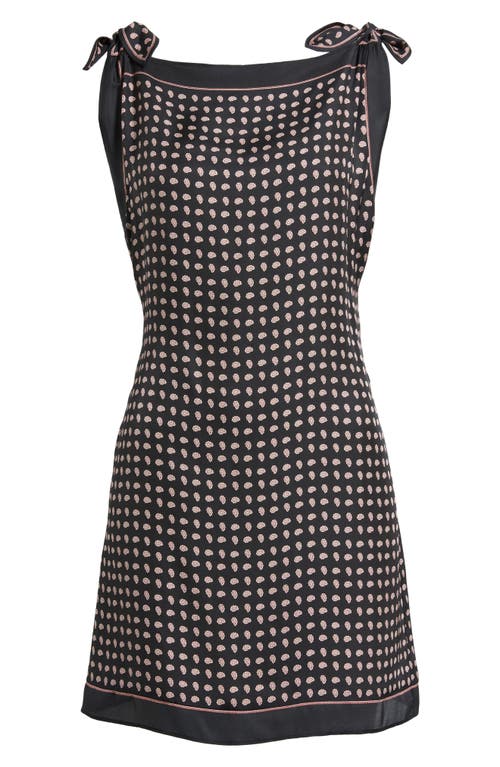 Doen Dôen Millane Paisley Petal Tie Shoulder Silk Blend Shift Minidress In Black