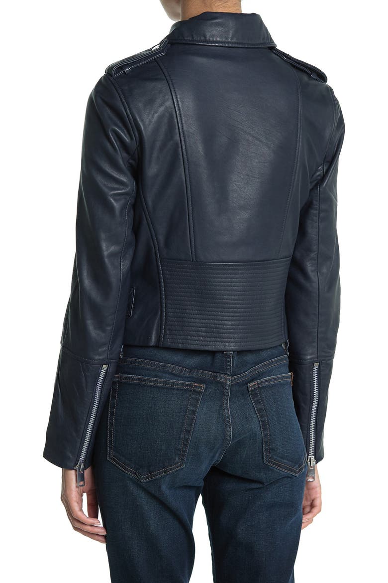 Juls Leather Moto Jacket, Alternate, color, NAVY
