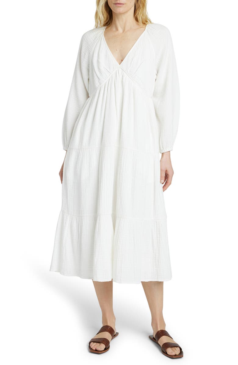 Faherty Dream Organic Cotton Gauze Midi Dress, Main, color, White