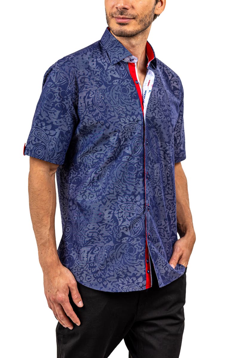 Maceoo Galileo Ascension 0084 Contemporary Fit Short Sleeve Button-Up Shirt, Alternate, color, Blue