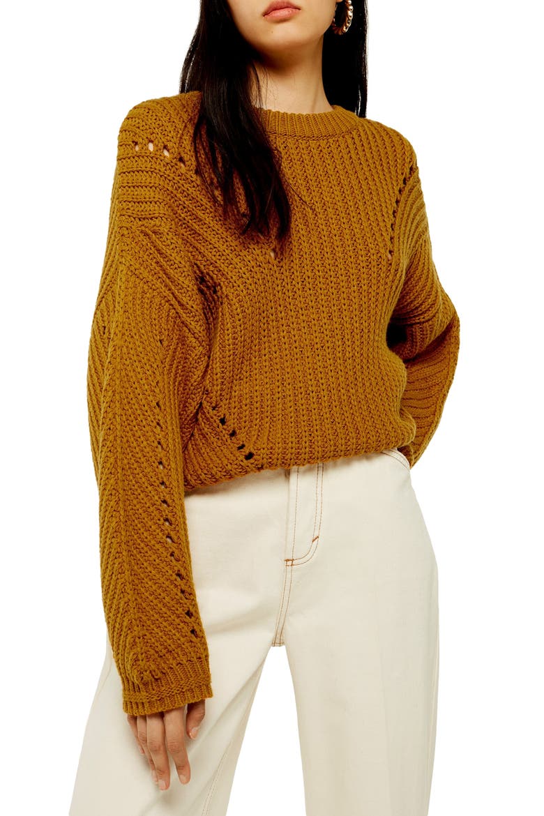 Chunky Pointelle Sweater, Main, color, BROWN