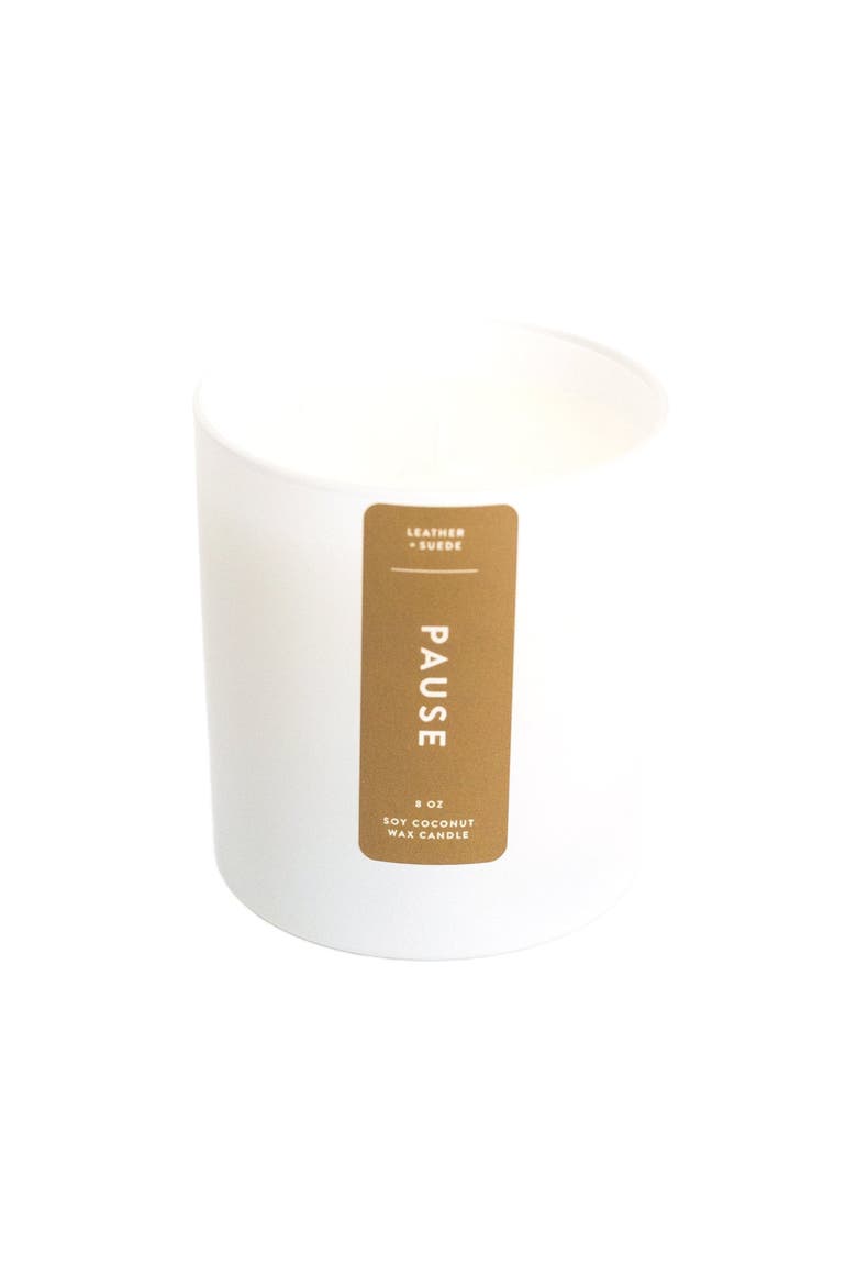 Pause Leather Suede Coconut Soy Candle, Main, color, White With Gold