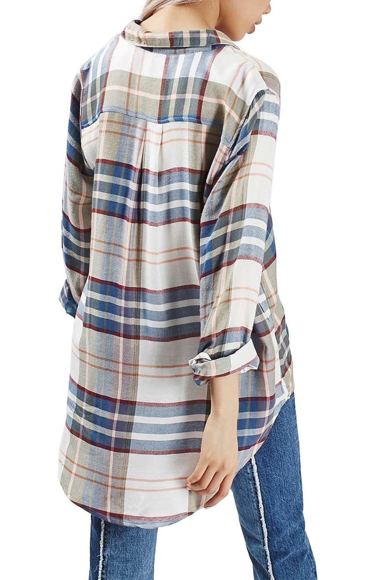 Topshop Chest Pocket Plaid Shirt, Alternate, color, 