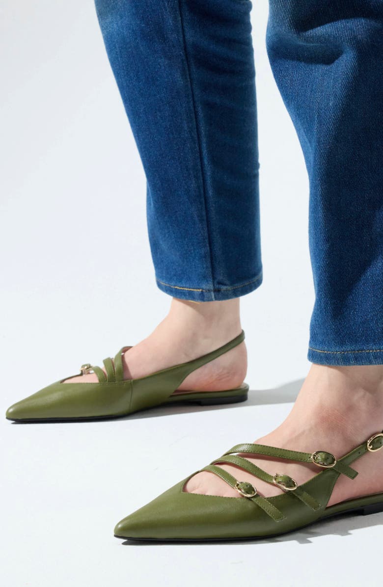 Yosi Samra Ava Slingback Pointed Toe Flat, Alternate, color, Olive