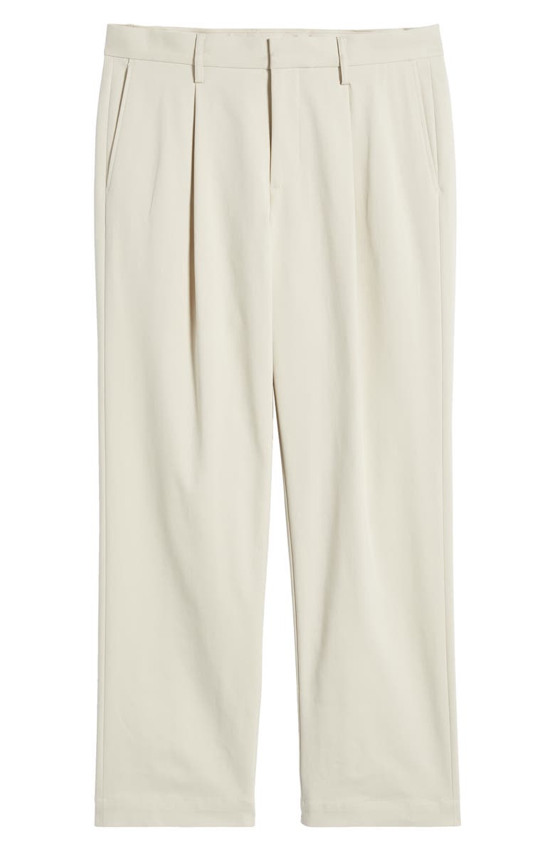Open Edit Pleated Straight Leg Stretch Cotton Pants, Alternate, color, Beige Birch