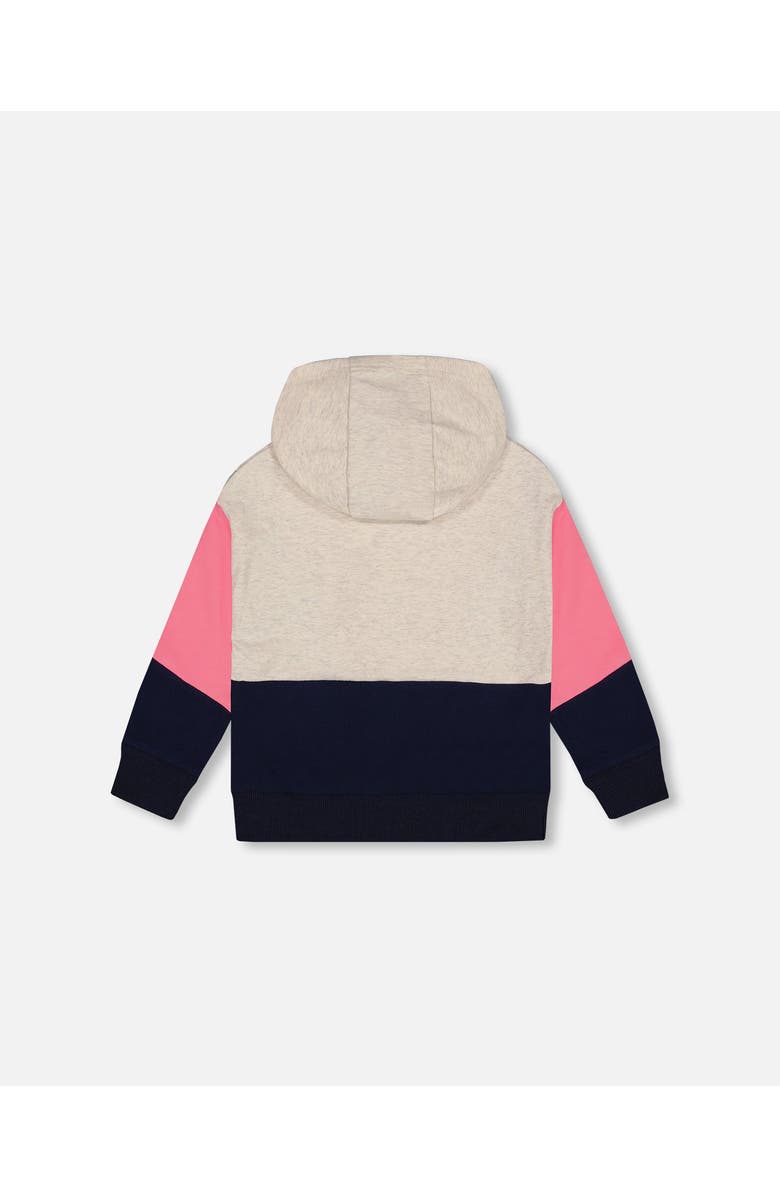 Deux par Deux Girl's Hooded Sweatshirt Colorblock Beige, Navy And Pink, Alternate, color, 