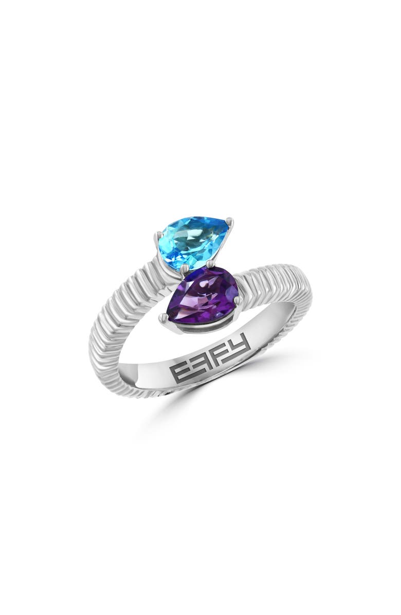 EFFY Sterling Silver Blue Topaz & Amethyst Bypass Ring, Main, color, Silver Multi