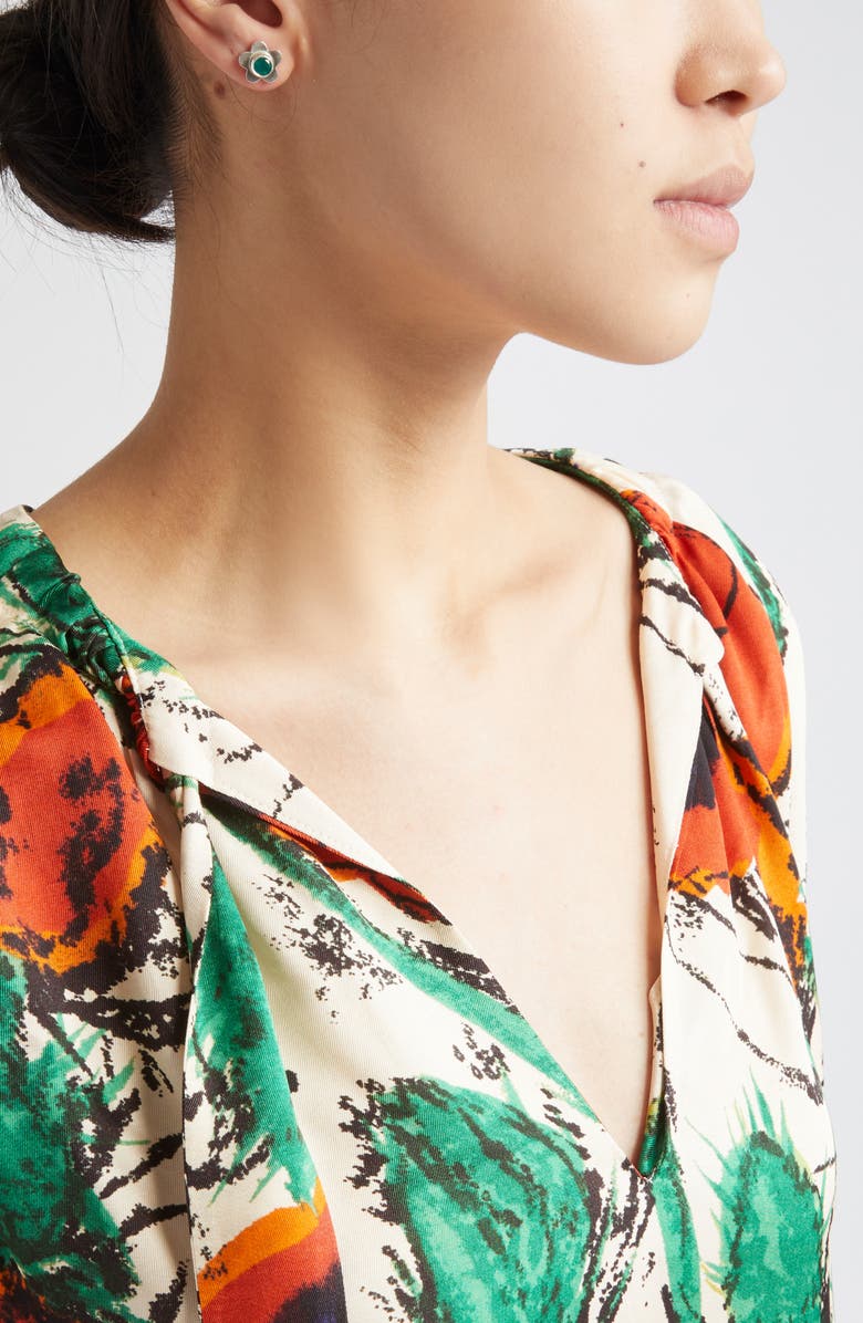 SHANA CAVE Medium Flower Stud Earrings, Alternate, color, Green Onyx