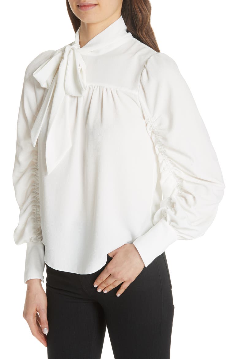 Kineta Tie Neck Blouse, Alternate, color, PORCELAIN