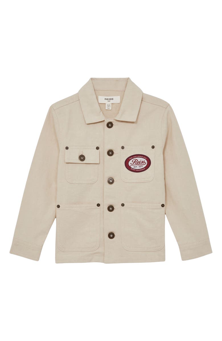 Reiss Kids' Copeland Cotton Twill Button-Up Chore Coat, Main, color, Off White