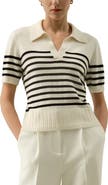 Lilysilk Luxury Striped Cashmere Polo Sweater
