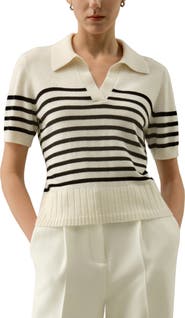 Lilysilk Luxury Striped Cashmere Polo Sweater