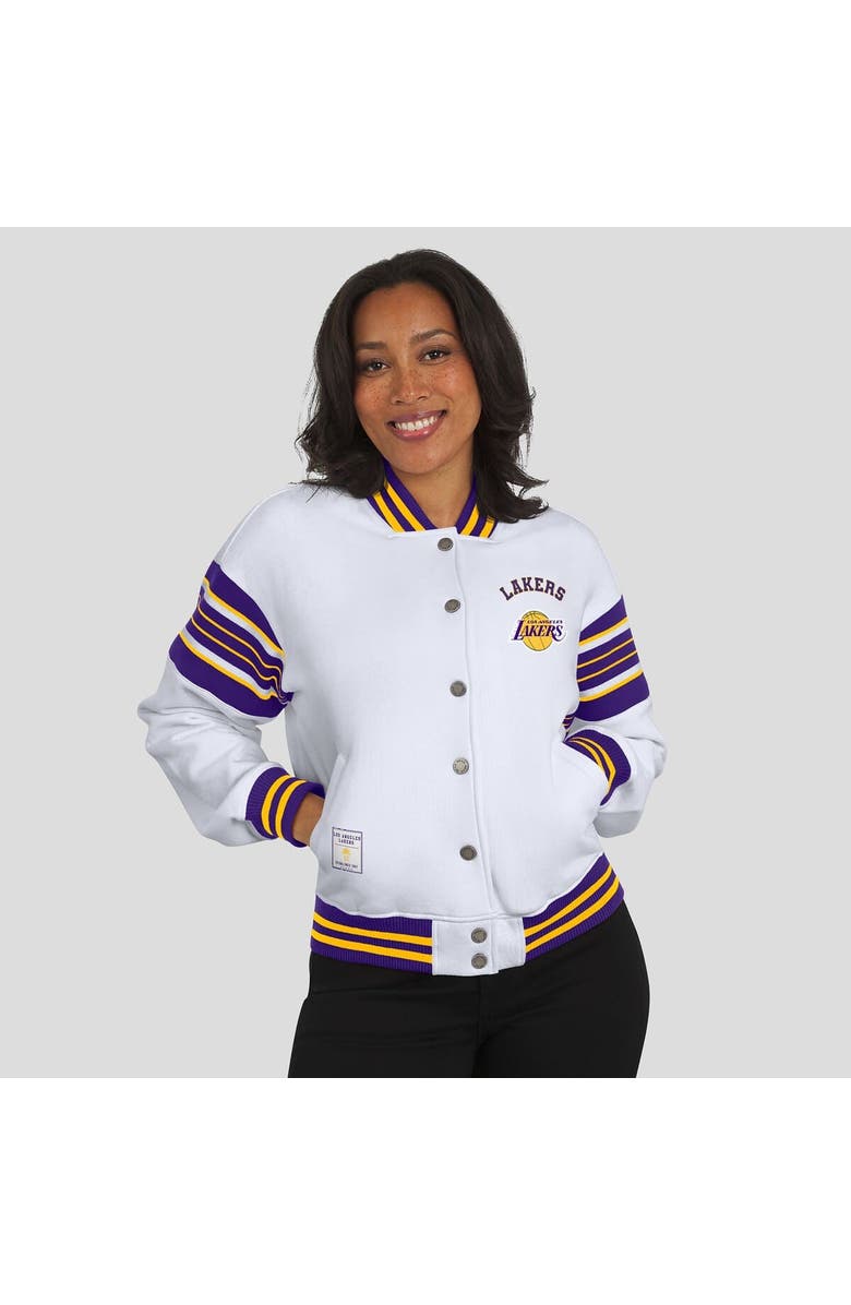 WEAR by Erin Andrews Women's WEAR by Erin Andrews White Los Angeles Lakers Snap Front Fleece Sweatshirt, Alternate, color, White