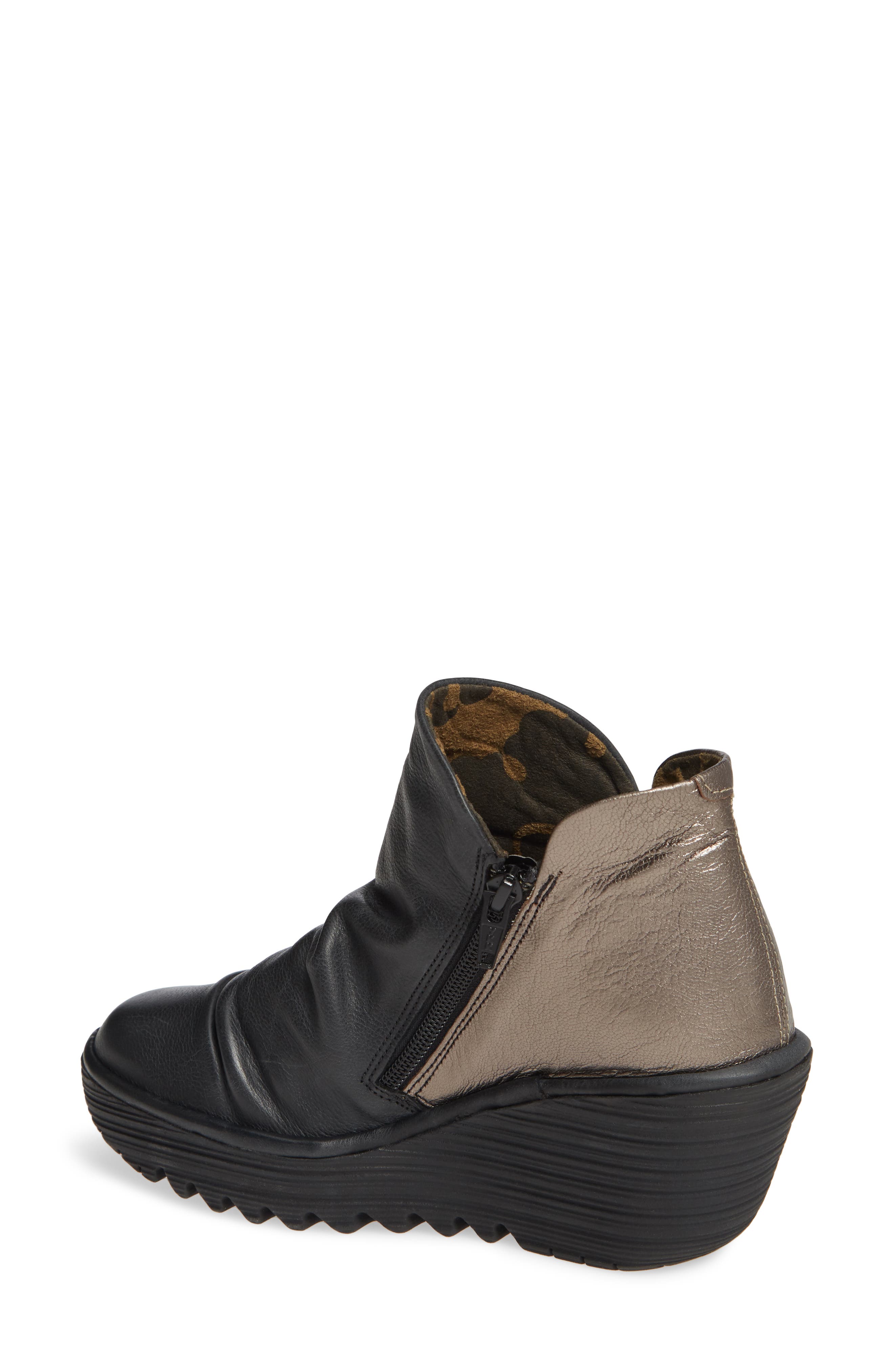 Yip Wedge Bootie, Alternate, color, BLACK/ BRONZE LEATHER