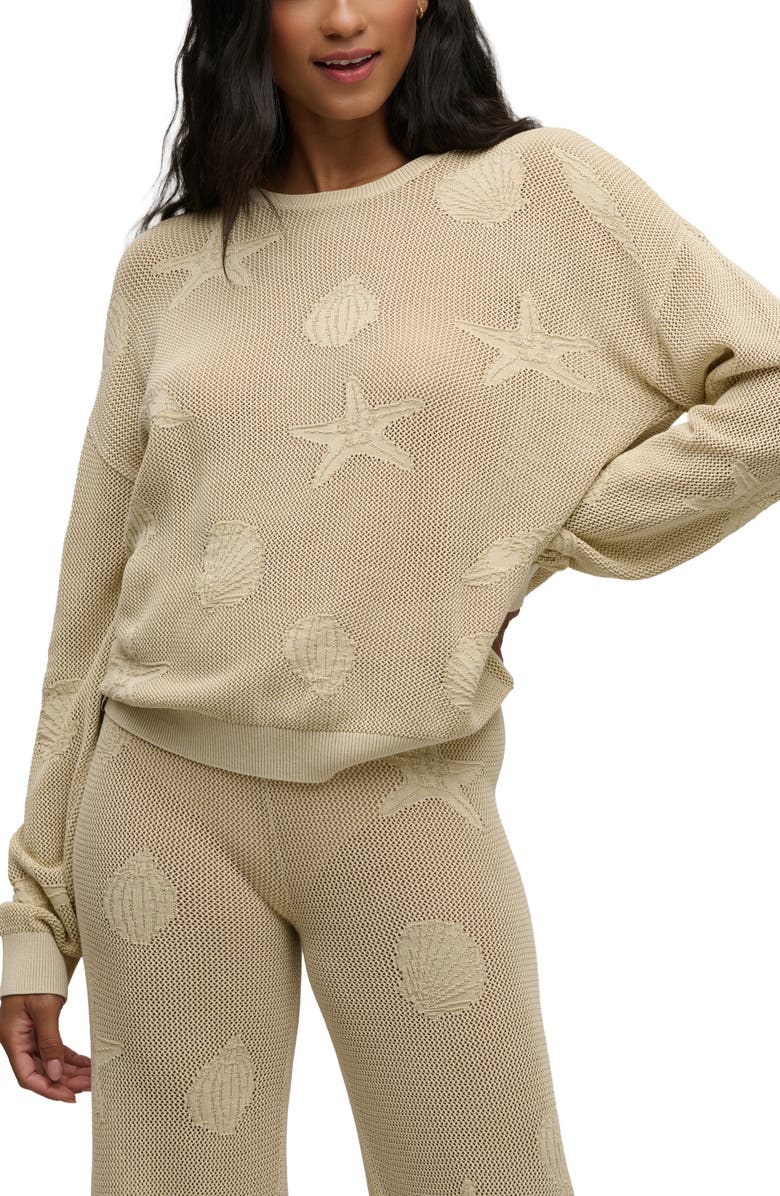 Barefoot Dreams<sup>®</sup> Shell Relaxed Fit Semisheer Cotton Sweater, Main, color, Stone
