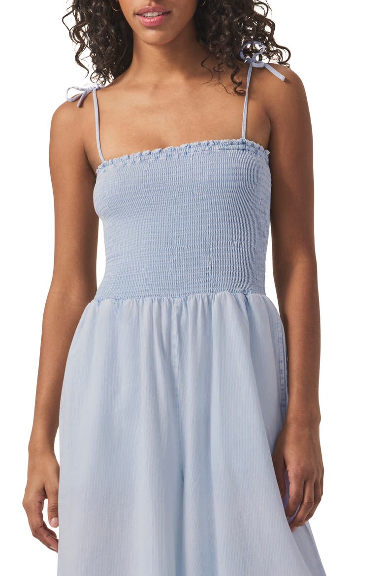 Smock Bodice Wide Leg Cotton Blend Jumpsuit, Alternate, color, WASHED INDIGO