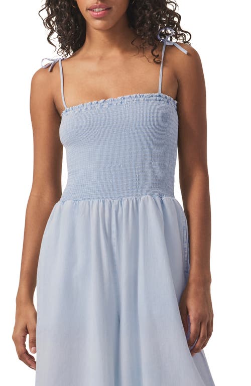 Splendid Smock Bodice Wide Leg Cotton Blend Jumpsuit In Washed Indigo