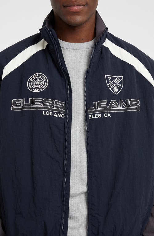 Guess Jeans Logo Wind Breaker Jacket In Blue