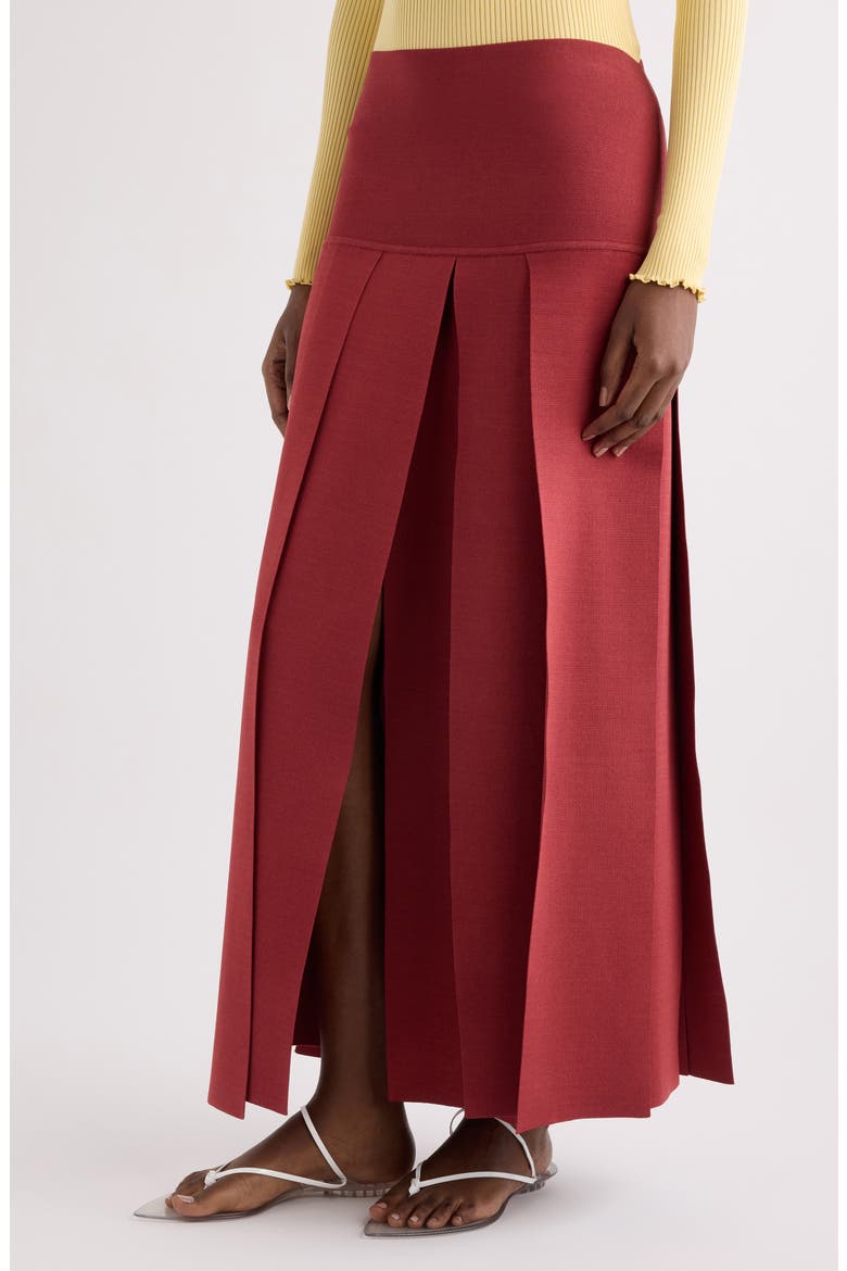 Pleated Sweater Skirt, Alternate, color, ROUGE POMPEI