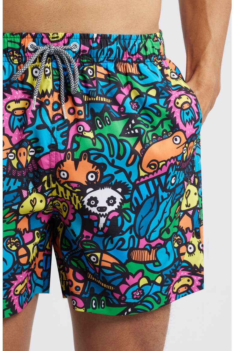 Munday Jungle Mid Length Swim Trunks, Alternate, color, MULTI