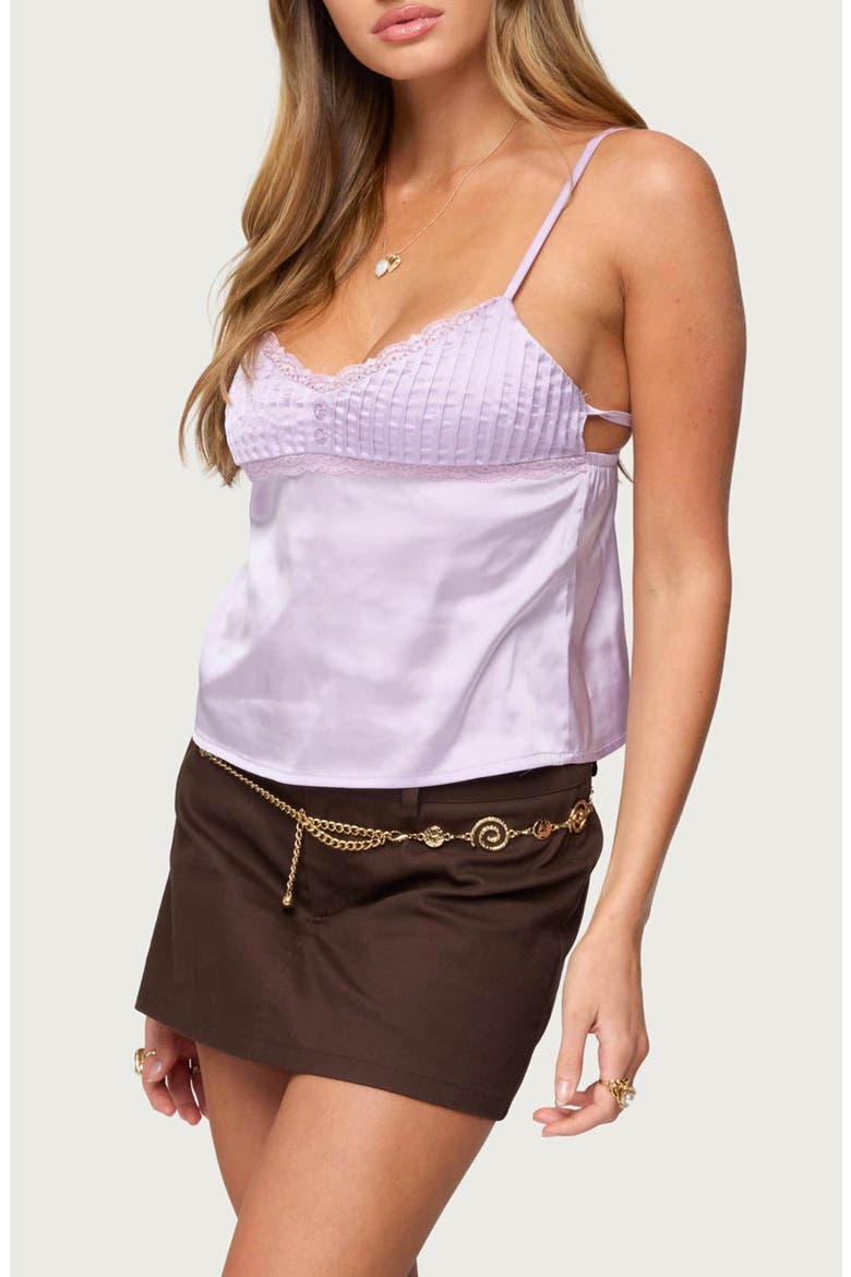 Blanca Lace Trim Satin Camisole, Alternate, color, LILAC