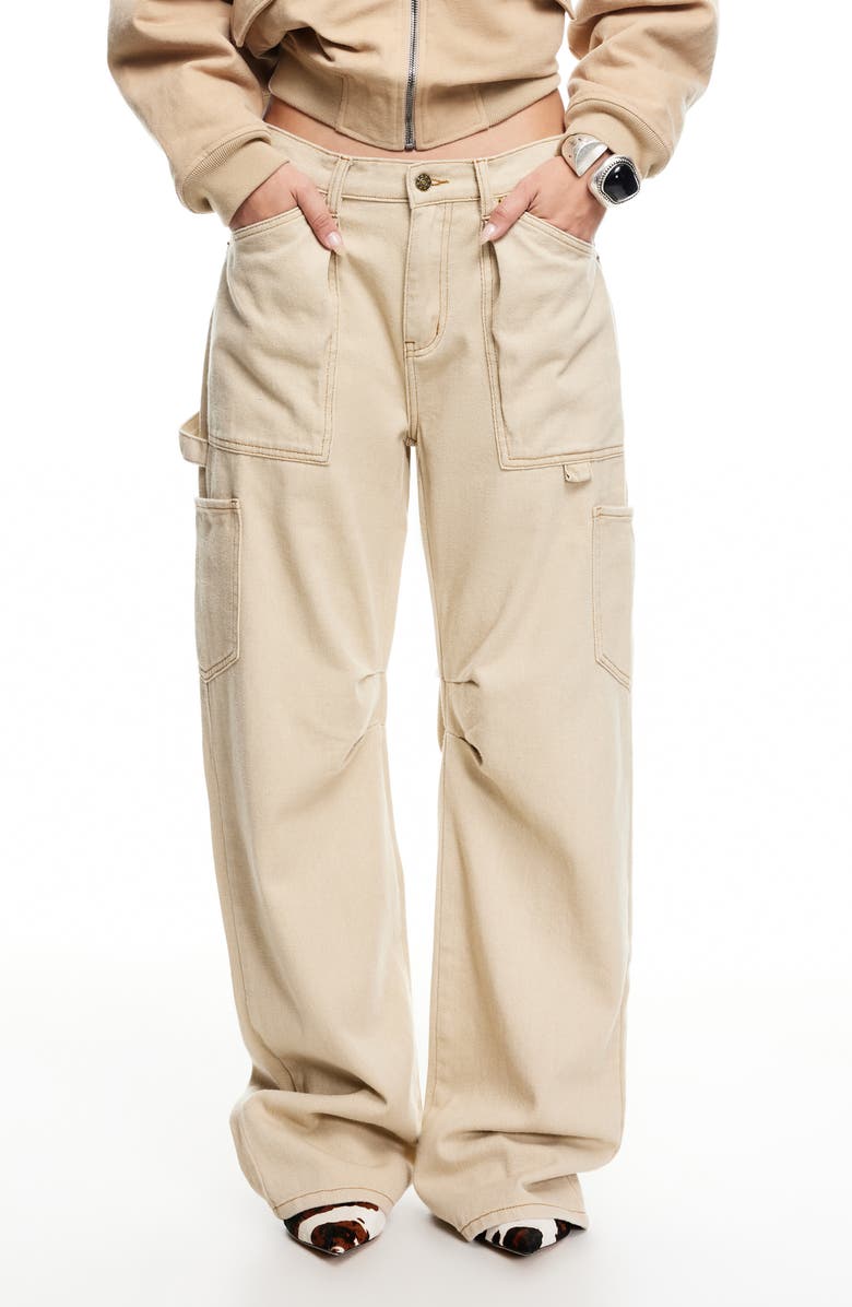 LIONESS Miami Vice Low Rise Carpenter Jeans, Main, color, Washed Ecru