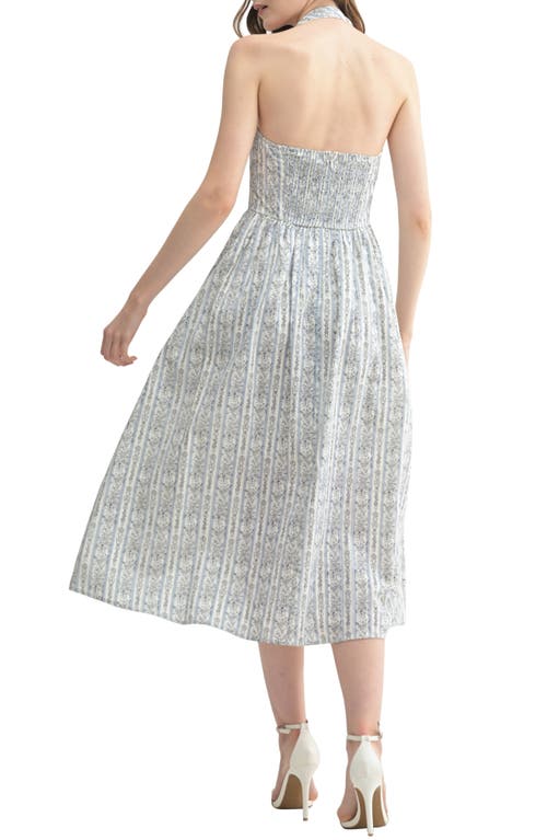Lush Halter Bustier Midi Dress In Light Blue White