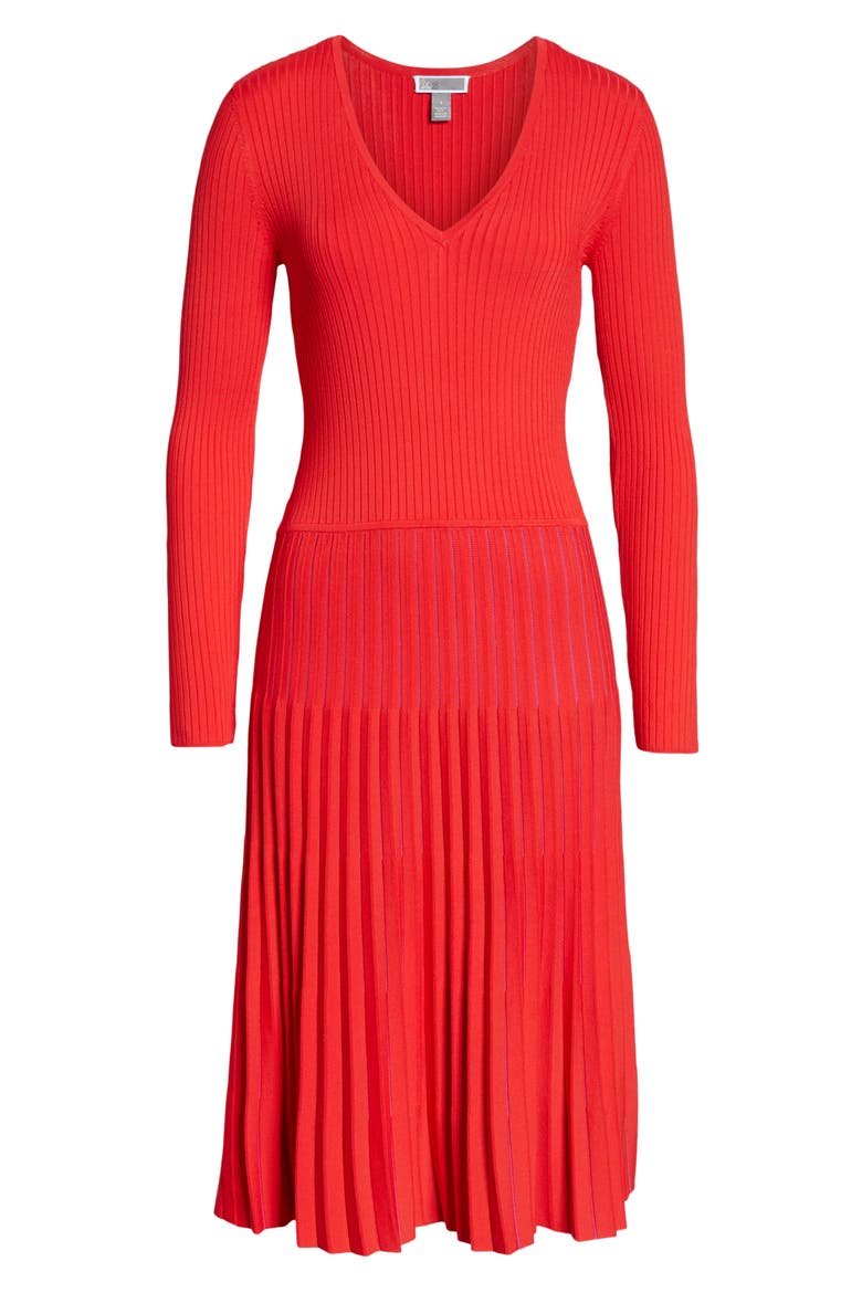 Accordion Sweater Dress, Alternate, color, RED LOLLIPOP COMBO
