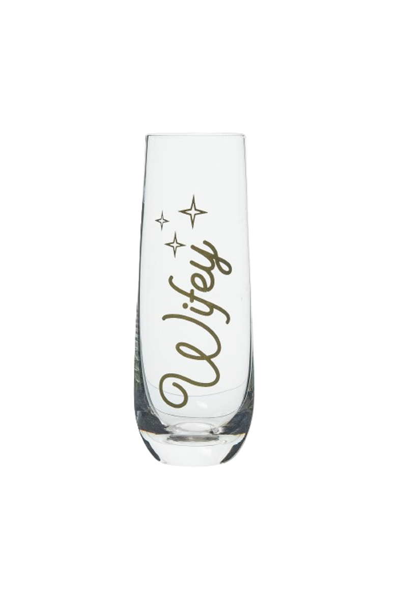 Wifey/Hubs Champagne Glass Set of 2 Glass Clear 18 oz, Alternate, color, Clear