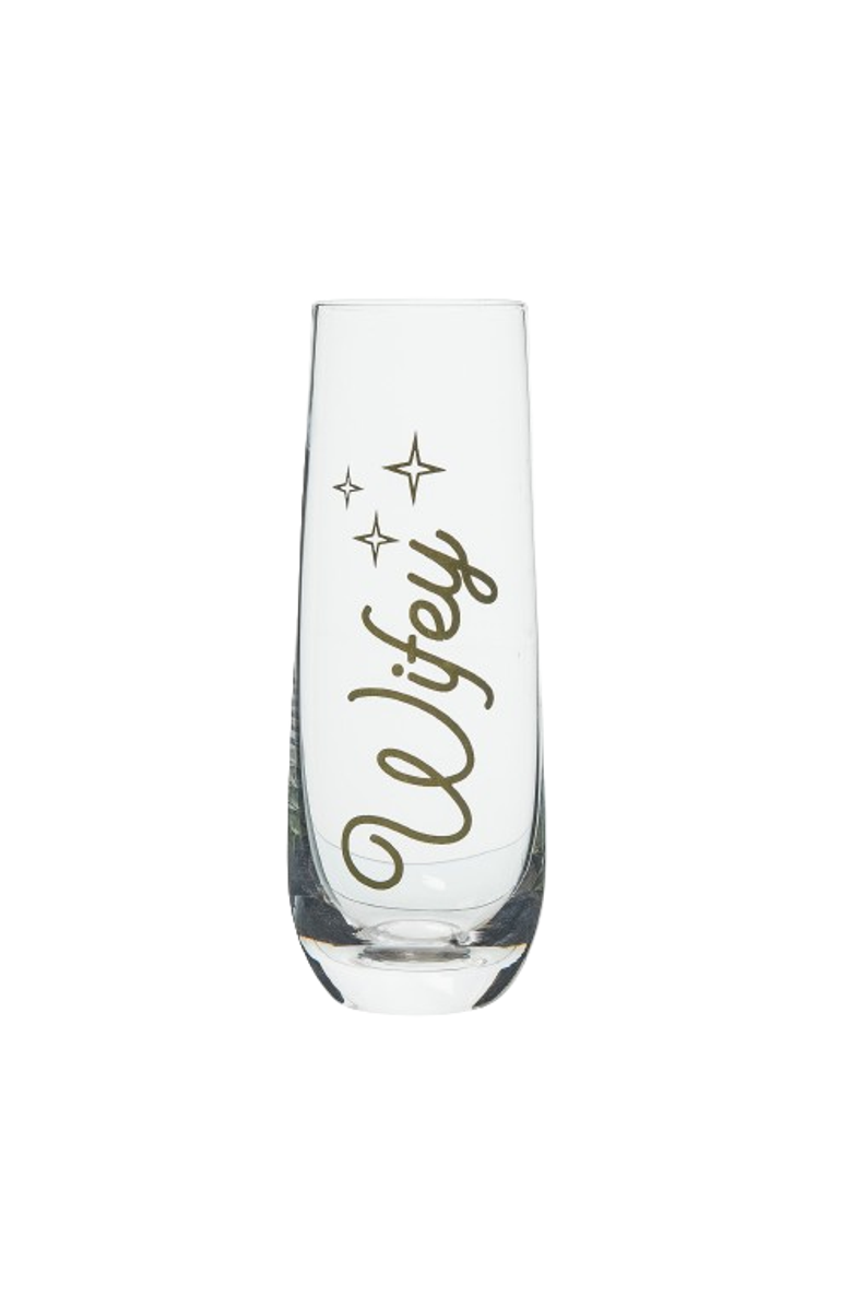 Totalee Gift Wifey/Hubs Champagne Glass Set of 2 Glass Clear 18 oz, Alternate, color, Clear