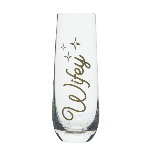 Totalee Gift Wifey/hubs Champagne Glass Set Of 2 Glass Clear 18 oz In White