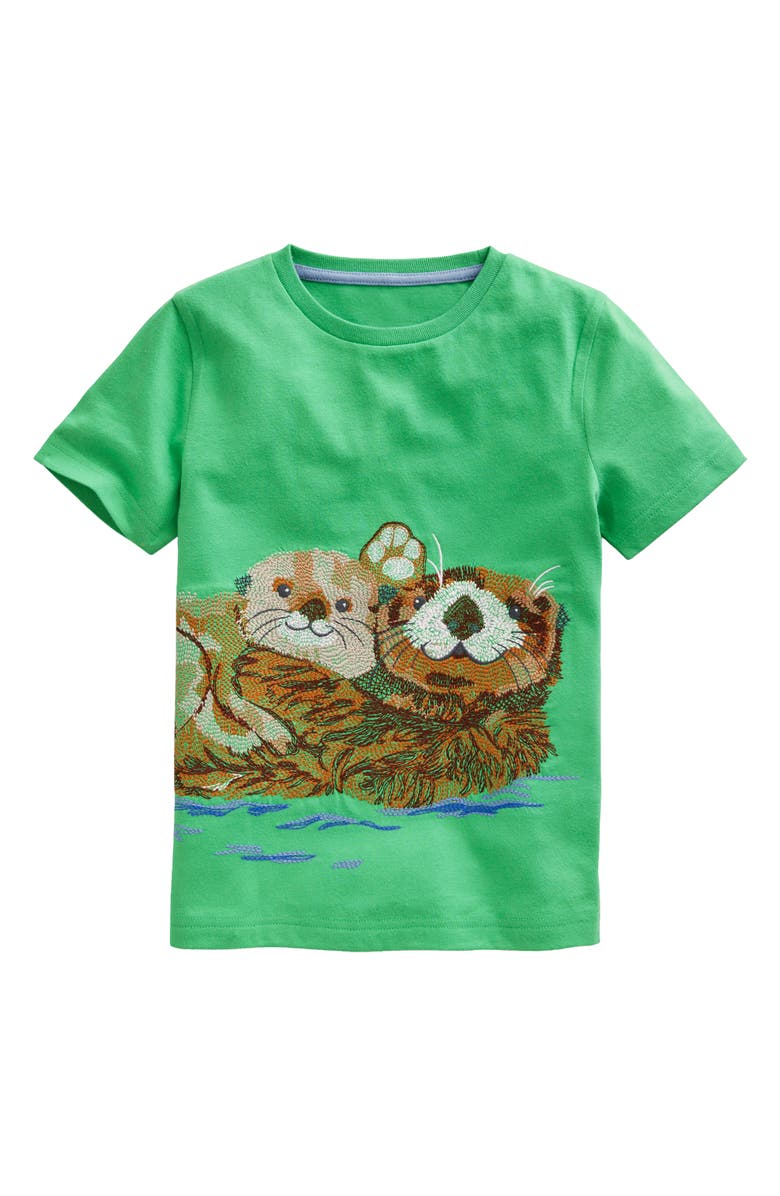 Mini Boden Kids' Otter Embroidered Cotton Graphic Shirt, Main, color,